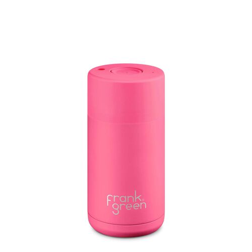 frank green 12oz Ceramic Cup with Push Button Lid Neon Pink